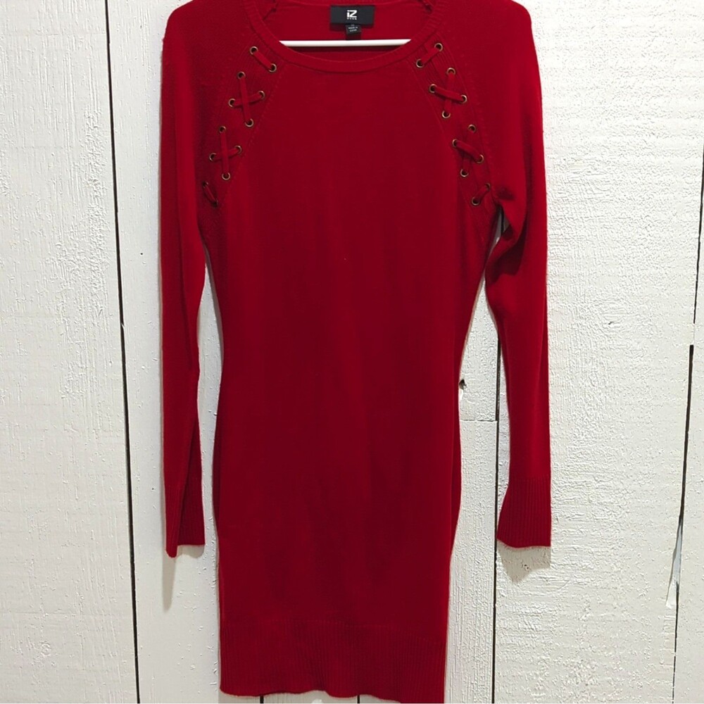IZ Byer Women’s Size M Red Knit Bodycon Sweater Dress Lace-Up Grommet